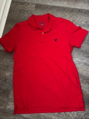 American Eagle Outfitters Red Polo with Navy Logo